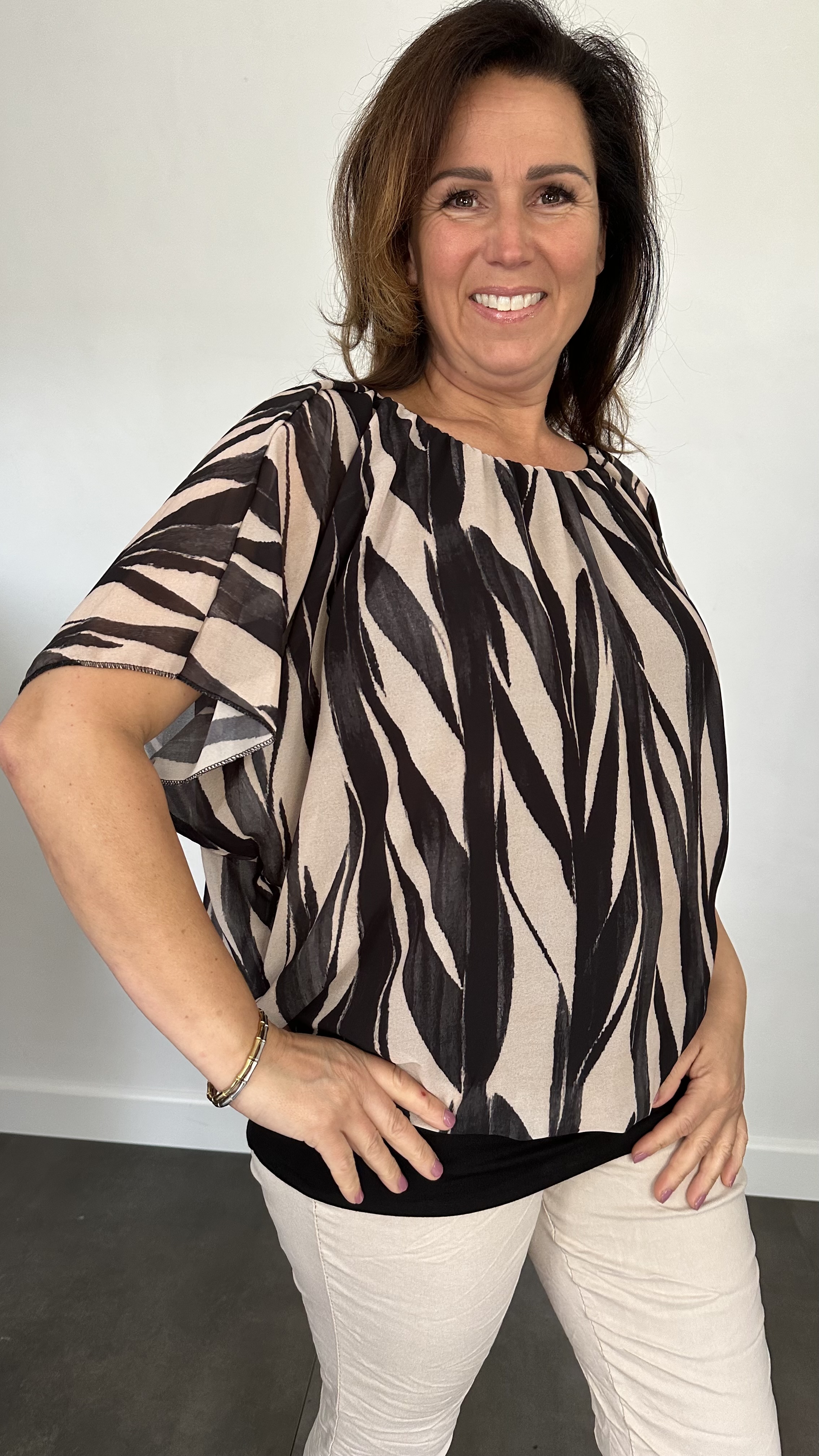 Blouse met boord bamboe zwart