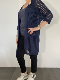 Gehaakt vest ster midi d.blauw SALE