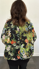 Blouse met boord gebloemd zwart +SIZE exra