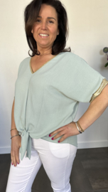 Top met knoop goud/zeegroen