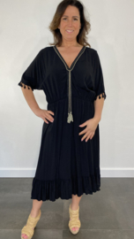 Lange jurk Roxy met strook en elastiek zwart