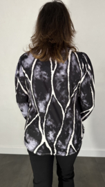 Velvet shirt met v-hals en pofmouw marble zwart