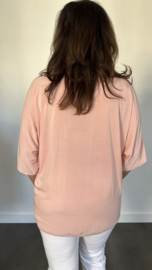 Travel top met strik korte mouw roze