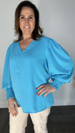 Blouse Emma met pofmouw turquoise