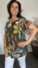 Shirt met koord travel Coloured leaves groen