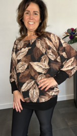 Blouse met boord autumn leaves zwart