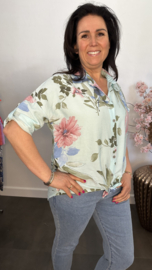 Blouse gebloemd met knoop Turquoise