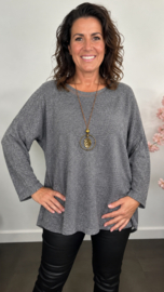Velvet trui Molly glitter + Gratis Ketting Grijs