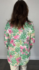 Stretch blouse travel palm flower groen