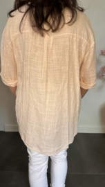 Linnenlook blouse met knoop roze