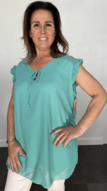 Voile blouse met ruche en kant mint +SIZE