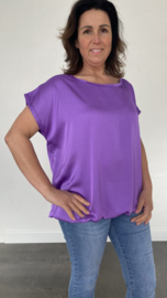 Satijn look shirt met elastiek onderin paars