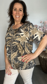 Ballon shirt met elastiek Jungle leaves taupe