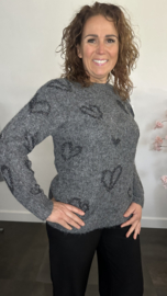 Gebreide trui met glitter hartjes Antraciet