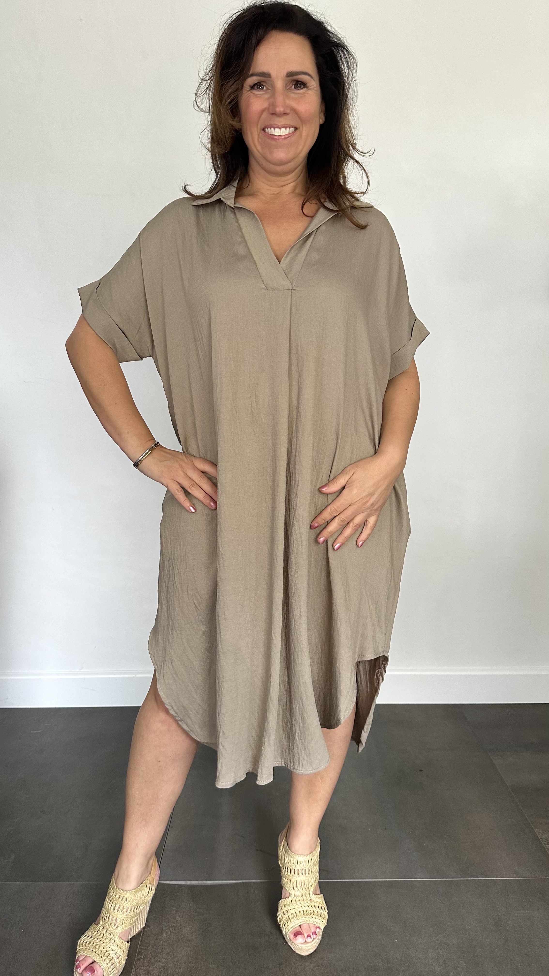 Jurk Leya uni +Size Taupe