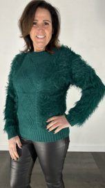 Gebreide furry trui La joly donker groen SALE
