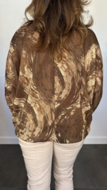 Glitter top met elastiek waves bruin