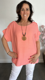 Shirt Nora kant +ketting Koraal