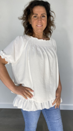 Blouse Boho met gesmokte elastische band ecru