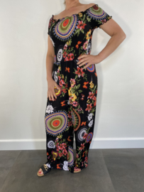 Jumpsuit cirkels en bloemen zwart SALE