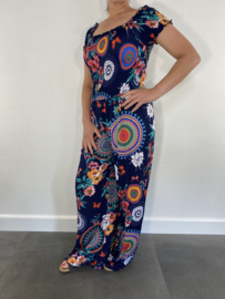 Jumpsuit cirkels en bloemen marine SALE