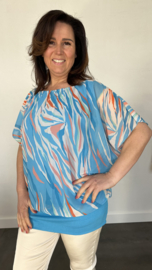 Blouse met boord flames turquoise