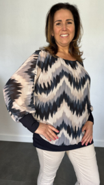 Blouse met boord lange mouw +Size Extra zigzag marine