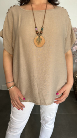 Shirt Nora kant +ketting Taupe