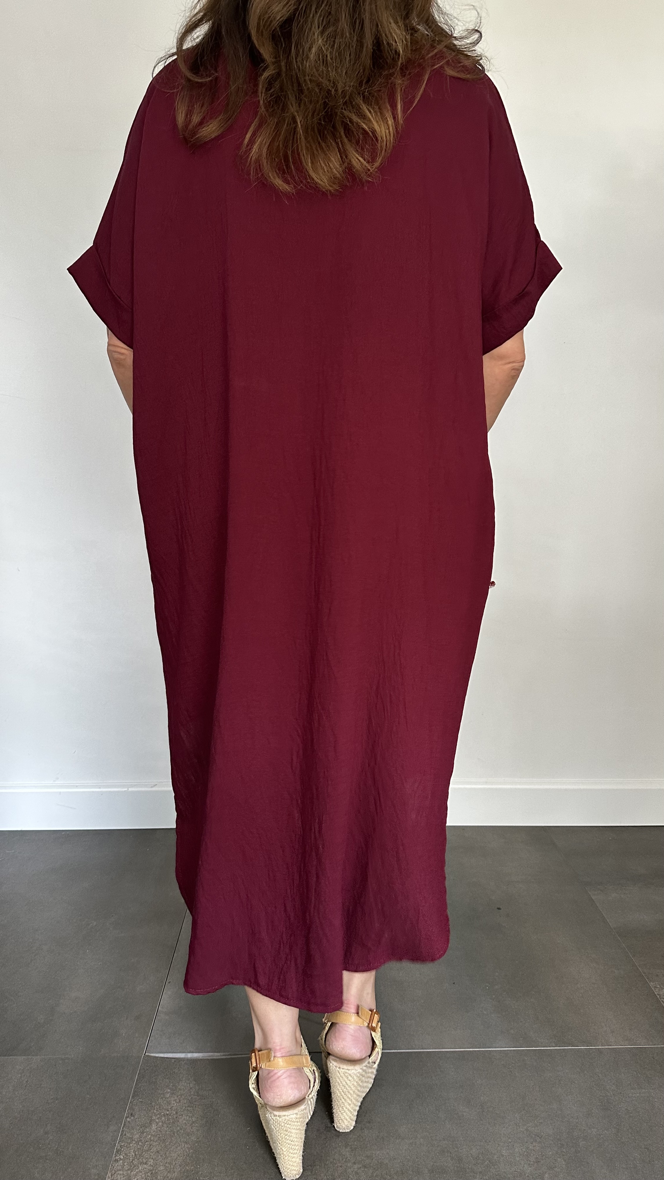 Jurk Leya uni +Size Wijnrood