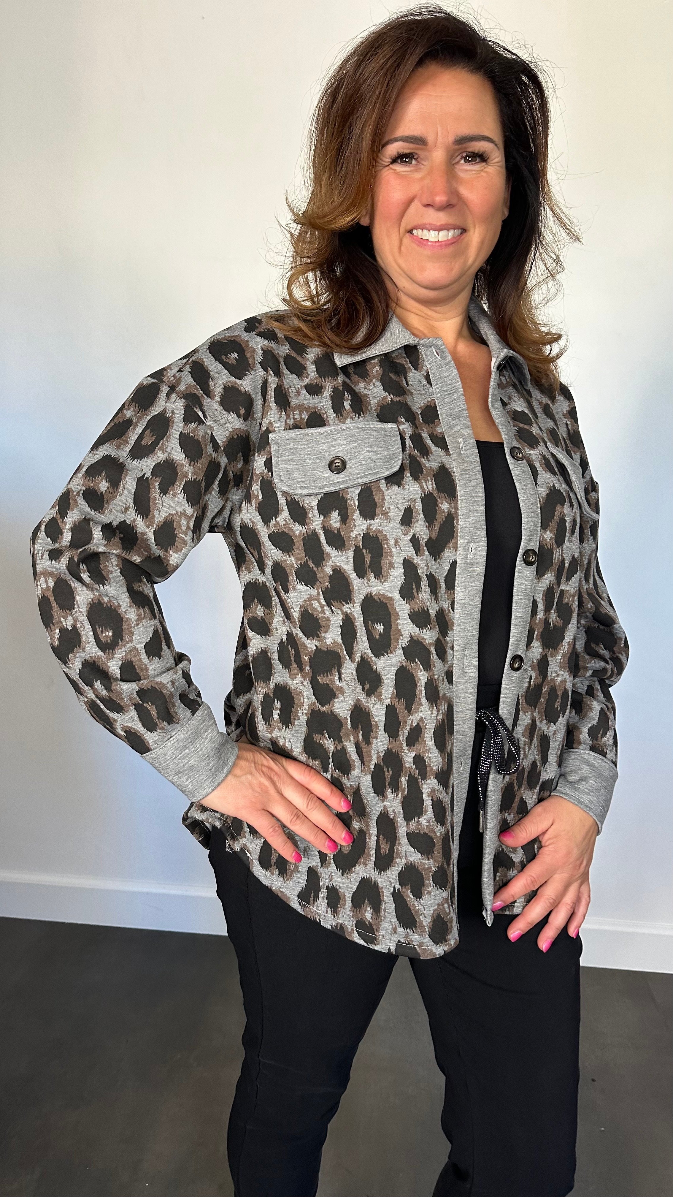 Blouse/ jasje panter grijs
