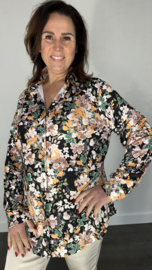 Stretch blouse travel bloesem zwart
