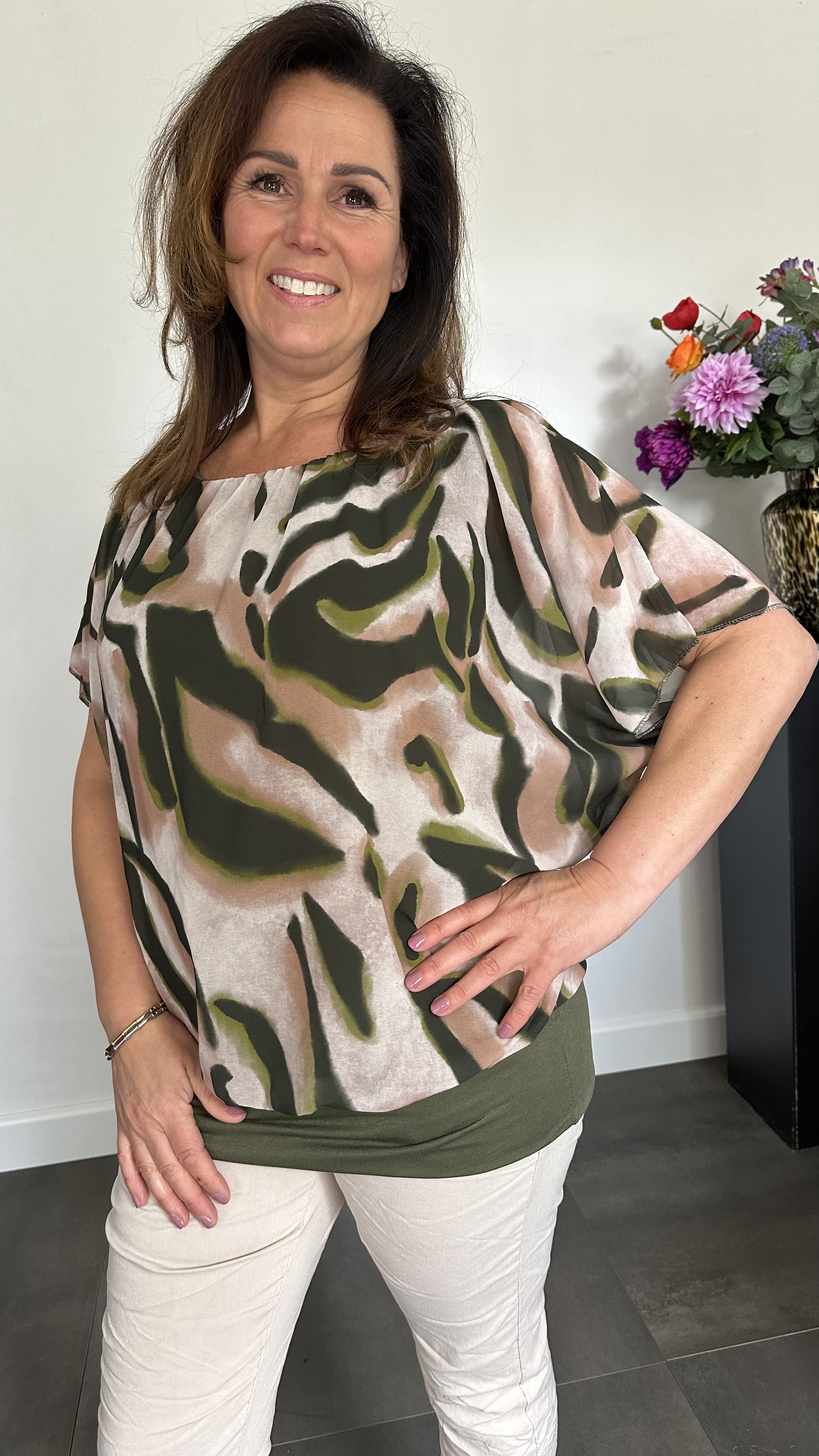 Blouse met boord lava army