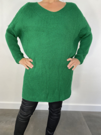 Grof gebreide oversized trui met v-hals groen