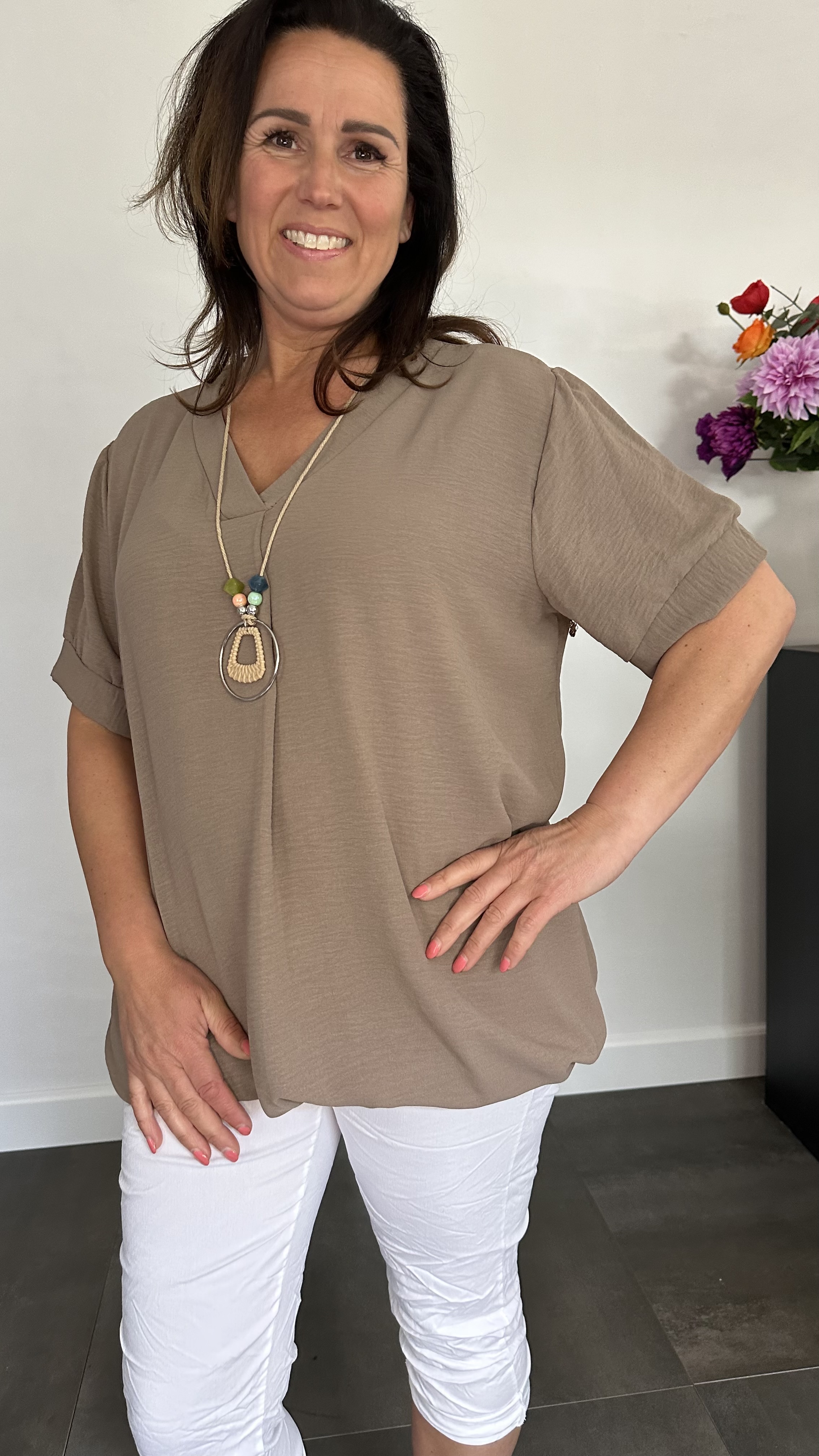 Top Maya korte mouw +SIZE taupe