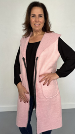 Suedine/ teddy bodywarmer met rits oud roze--SALE !--