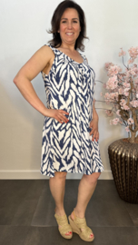 Jurkje met V-hals Scratched zebra jeans/wit