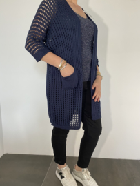 Gehaakt vest ster midi d.blauw SALE