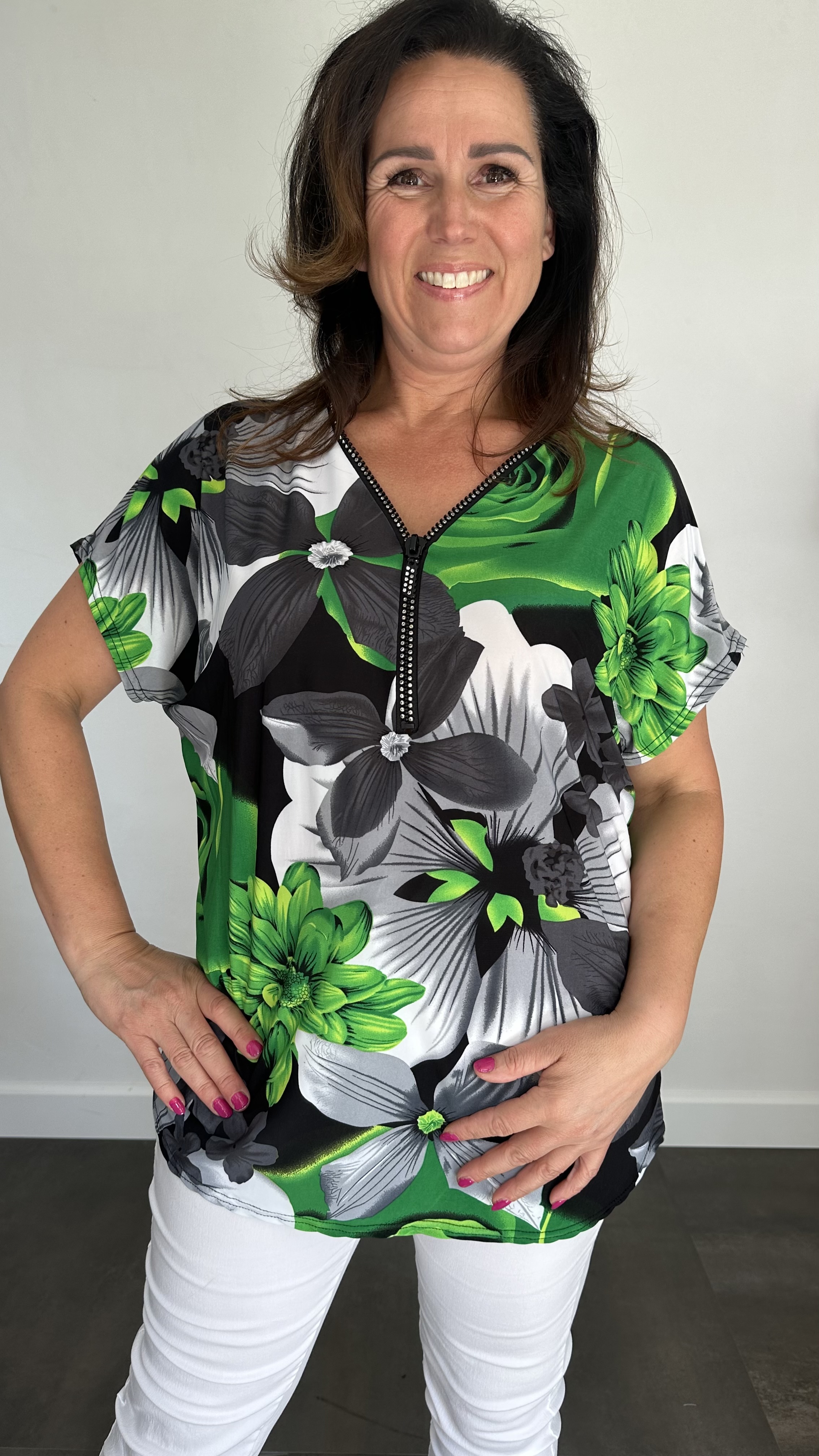 Shirt Zipp gebloemd groen