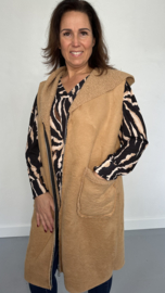 Suedine/ teddy bodywarmer met rits camel --SALE--