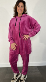 2-Delig velvet comfy pak met capuchon magenta +SIZE SALE