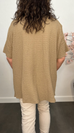 Crinkle shirt met sjaaltje Camel