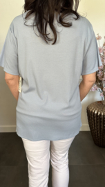 Ribbel shirt met kanten V-hals IJsblauw