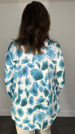 Stretch blouse travel furry spots turquoise