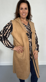 Suedine/ teddy bodywarmer met rits camel --SALE--