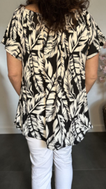 Shirt met koord travel Leaves zwart/wit