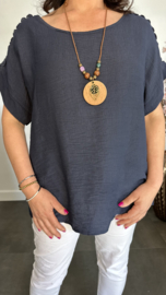 Shirt Nora kant +ketting Marine