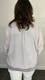 Blouse met boord lange mouw licht grijs