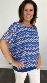 Blouse met boord zig zag kobalt