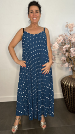 Plisse jurk Polka Dot met spaghettibandjes Petrol