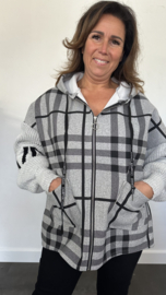 Geruit vest met gebreide mouw en capuchon grijs